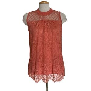 Ultra Pink Coral Lace Sleeveless Blouse